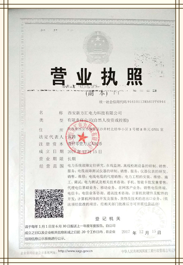 西安新方汇电力科技有限公司营业执照